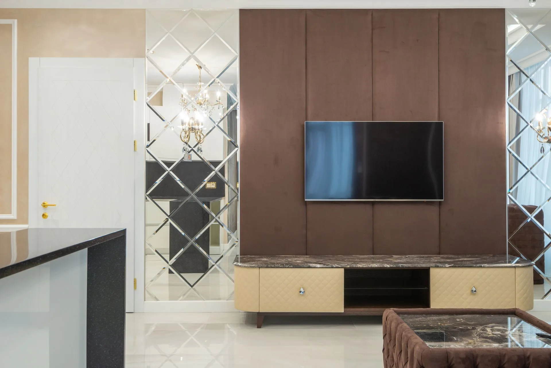 Sophisticated living room with elegant feature wall